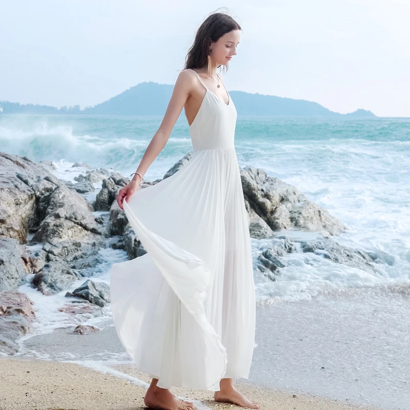 Женское свадебное платье на бретельках Erosebridal белое пляжное с открытой спиной