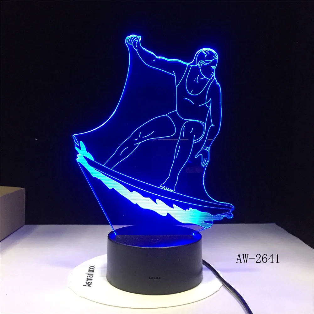 СВЕТОДИОДНЫЙ 3D спортивный светильник для серфинга, s лампа, цветной RGB USB Ночной светильник, сенсорное управление, модель серфинга, настольная лампа, атмосферная 3D-2641