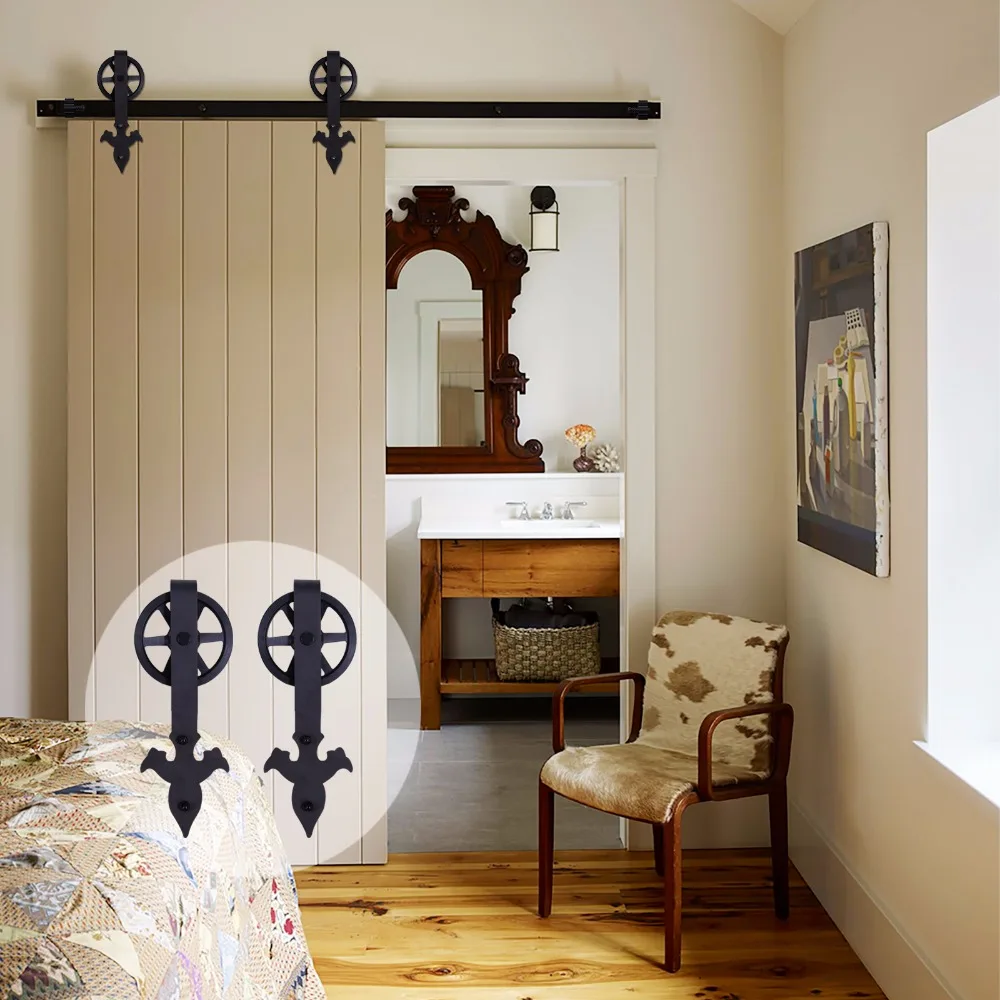

LWZH 14ft/15ft Rustic Style Black Steel Sliding Barn Wood Door Hardware Sliding Closet Door Hardware Set for Sliding Single Door