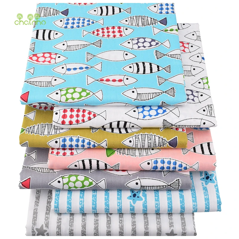 Chainho серия рыб саржевая хлопчатобумажная ткань с принтом для сделай сам квилтинг