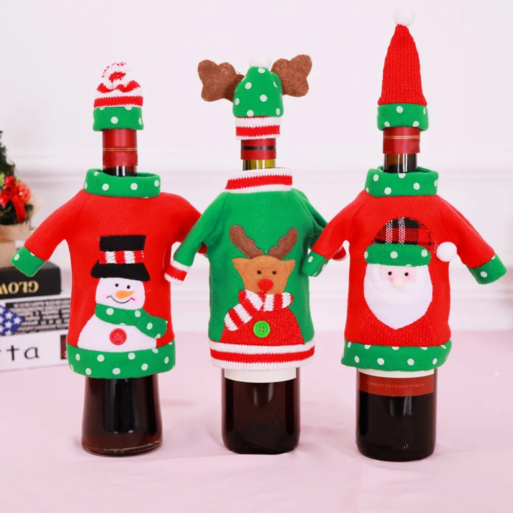 42 Types Christmas Wine Bottle Set Santa Claus Snowman Deer Cover Clothes Kitchen Decor for New Year Xmas Dinner Party | Дом и сад