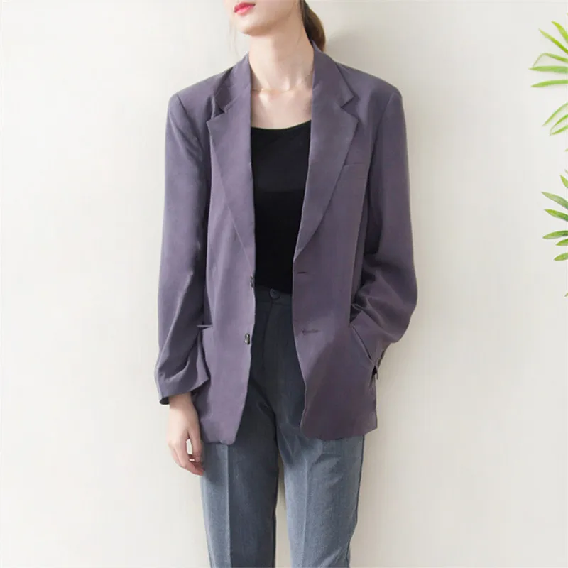 Женский осенне зимний натуральный шелк повседневный Блейзер крученый с длинным