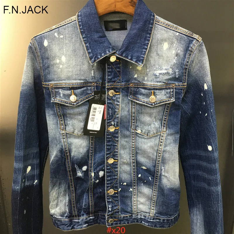 F. N. JACK Hi Street мужские джинсовые куртки вымытые Лоскутные эластичные облегающие