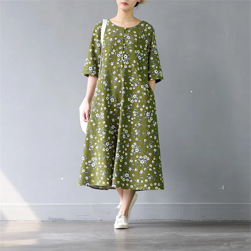 SCUWLINEN Vestidos 2019 Весна Лето Женское Платье Винтаж цветочный принт с коротким рукавом