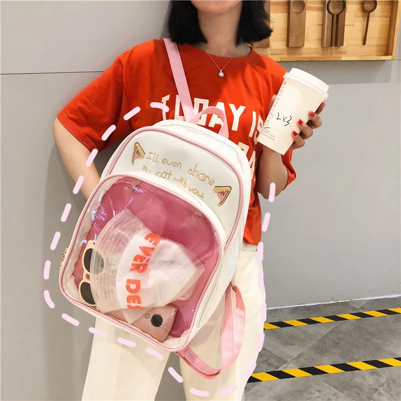 Водонепроницаемый прозрачный ПВХ кошачьи ушки женский рюкзак Harajuku школьные
