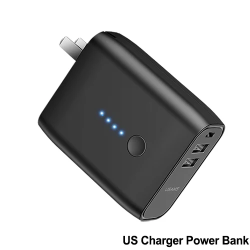 US Charger Powerbank USAMS USB зарядное устройство 5000 мАч Внешний аккумулятор 2 в 1 сложенный EU/US штекер автоматический внешний аккумулятор Двойной USB внешний аккумулятор разъем для iphone XS - Цвет: US Charger Powerbank