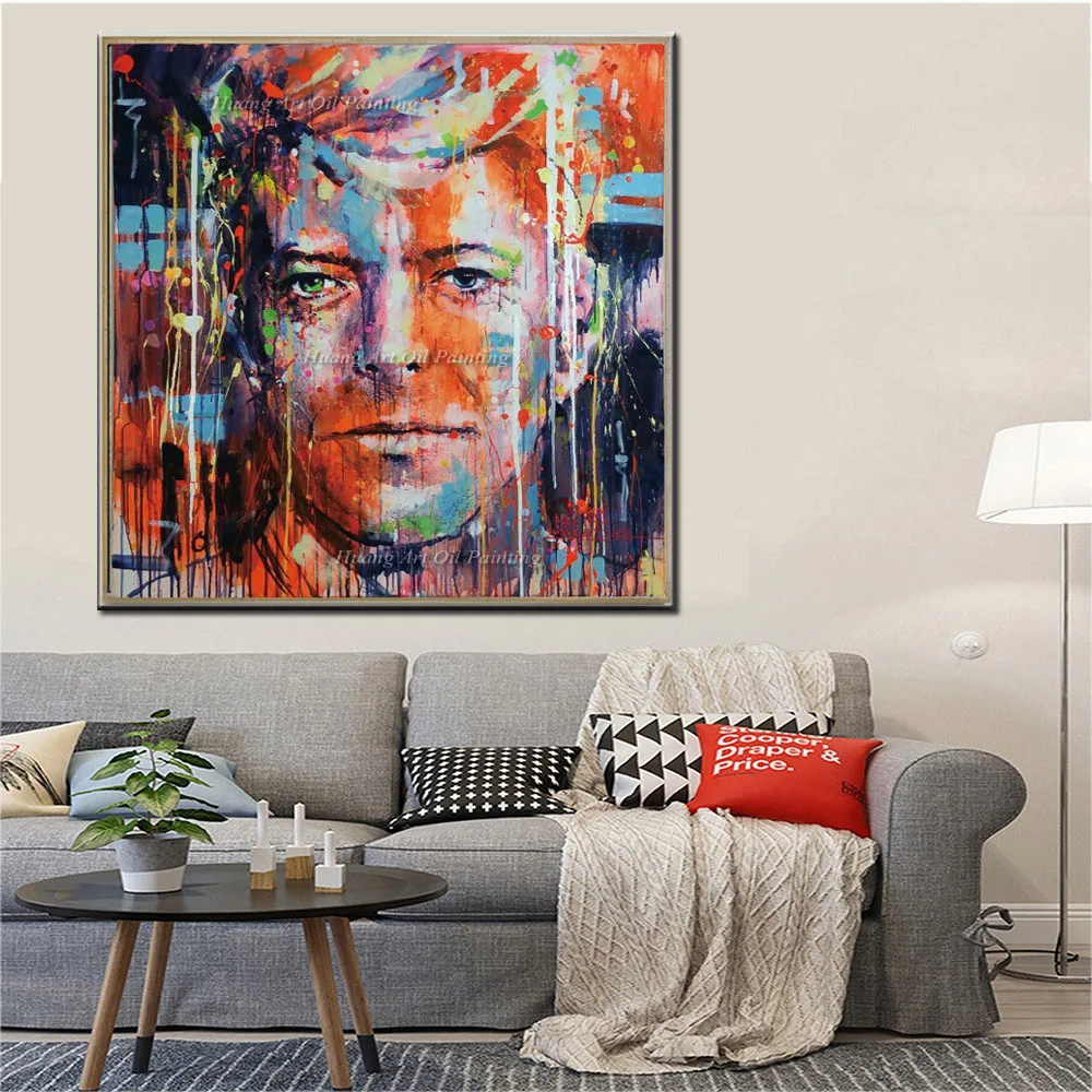 

New Handmade Modern David Bowie Oil Painting Wall Decor Abstract Color Portrait Painting On Canvas For Living Room Decor