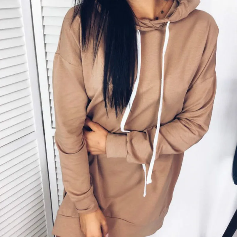 Женская Осенняя теплая толстовка длинный пуловер с капюшоном Повседневная