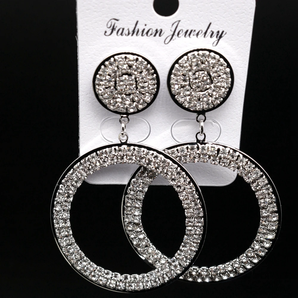 2019 Korean Trendy Long Big Circle Crystal Dangle Earrings Hanging Star Moon Women Wedding Party Fashion Jewelry orecchini |