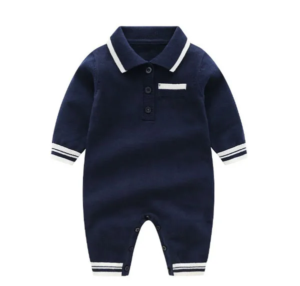 

baby Knitted jumpsuit boys and girls kid lapel Climb clothes sweater