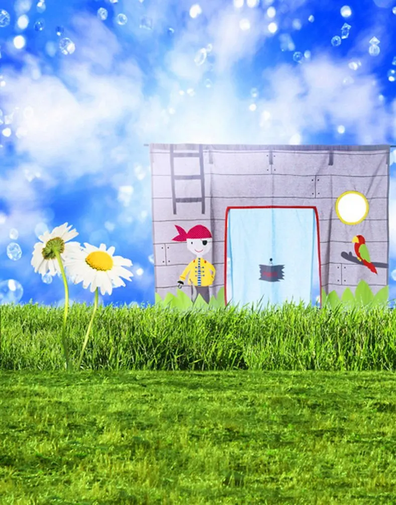 

Lawn Flowers Cartoon Boy for Children Photography Backdrops Photo Props Studio Background 5x7ft