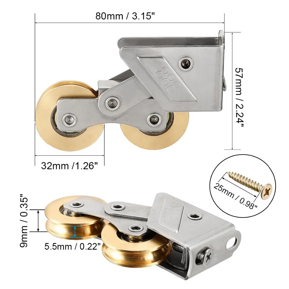 Uxcell горячий 32x9mm U паз двухколесный шкив из нержавеющей стали, гальваническое покрытие отделка для раздвижных дверей и окон с винтом