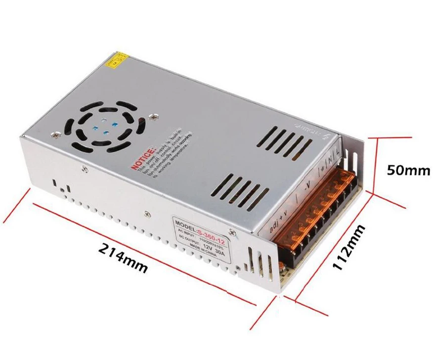 AC 110/220V DC 12V 30A 360W импульсный преобразователь источника питания для светодиодной