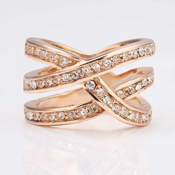 Wholesale 18K Gold Plated Ring Fashion Nickle-Free Tin Alloy Rhinestone Crystal Rose 18KGP Rings SMTPR001 |