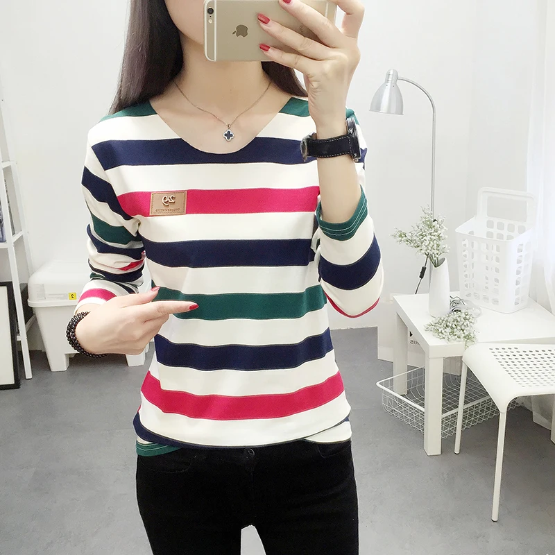 Новинка 2020 Корейская Весенняя женская футболка модная с длинным рукавом и