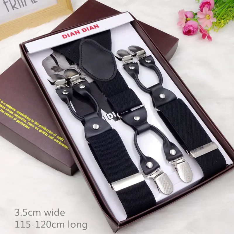 LGFD1782 мужские подтяжки размера плюс 120 см длинные х черные 6 зажимов|mens suspenders|suspenders