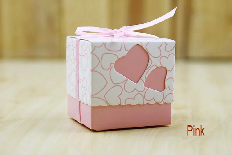 

100pcs Double Hollow Love Heart Candy Boxes with Ribbons Casamento Candy Box for Guests Paper Gift Bag Event Party Supplies