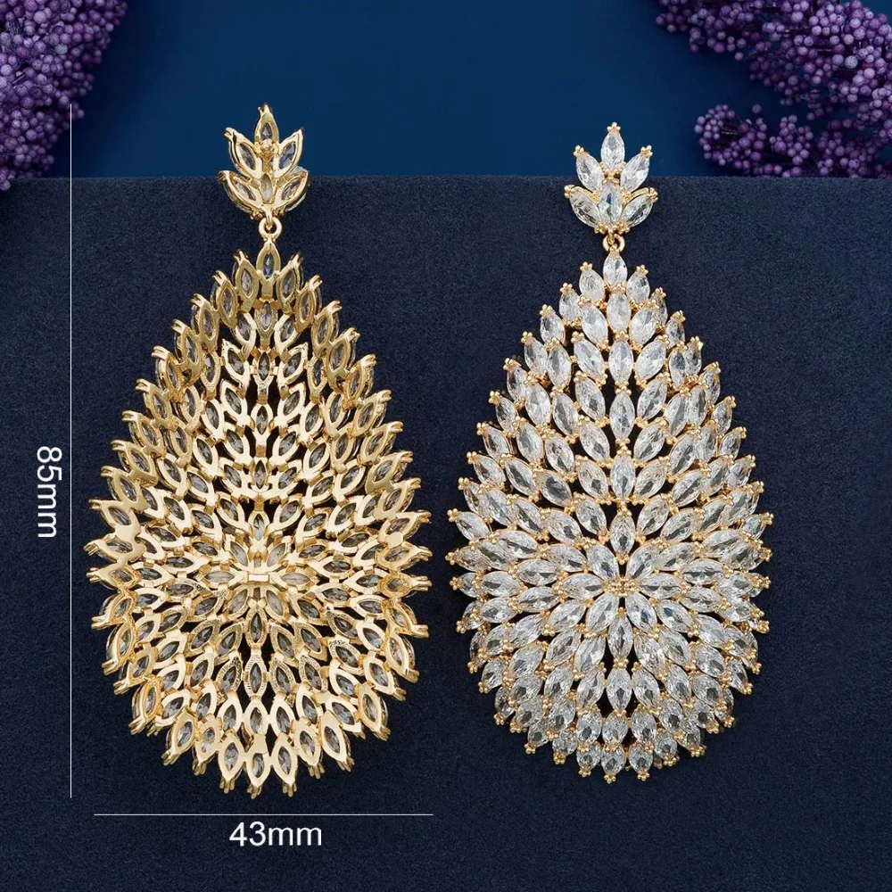 ModemAngel High Quality Cubic Zirconia Stones Jewelry Gold Color Big Blooming CZ Earrings for Women Fashion | Украшения и