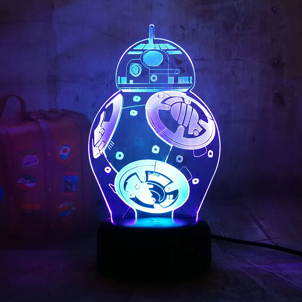Звездные войны BB8 Lustre 3D светодиодный RGB 7 смешанных двух цветов Ночной светильник