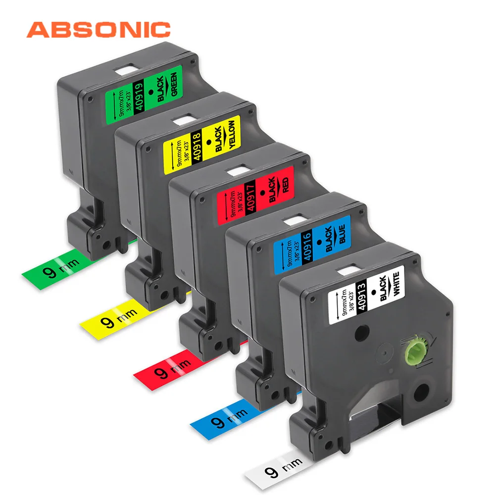 Absoonic 5 цветов комбинированный набор 9 мм 40913 совместимый с Dymo D1 этикеточная лента
