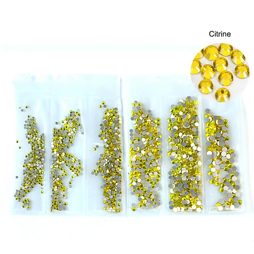 Citrine 1600 шт, SS4-SS12, стеклянные стразы для дизайна ногтей, хрустальные плоские с оборота Стразы для дизайна ногтей, очаровательный дизайн для самостоятельного украшения ногтей B0919 - Цвет: Citrine