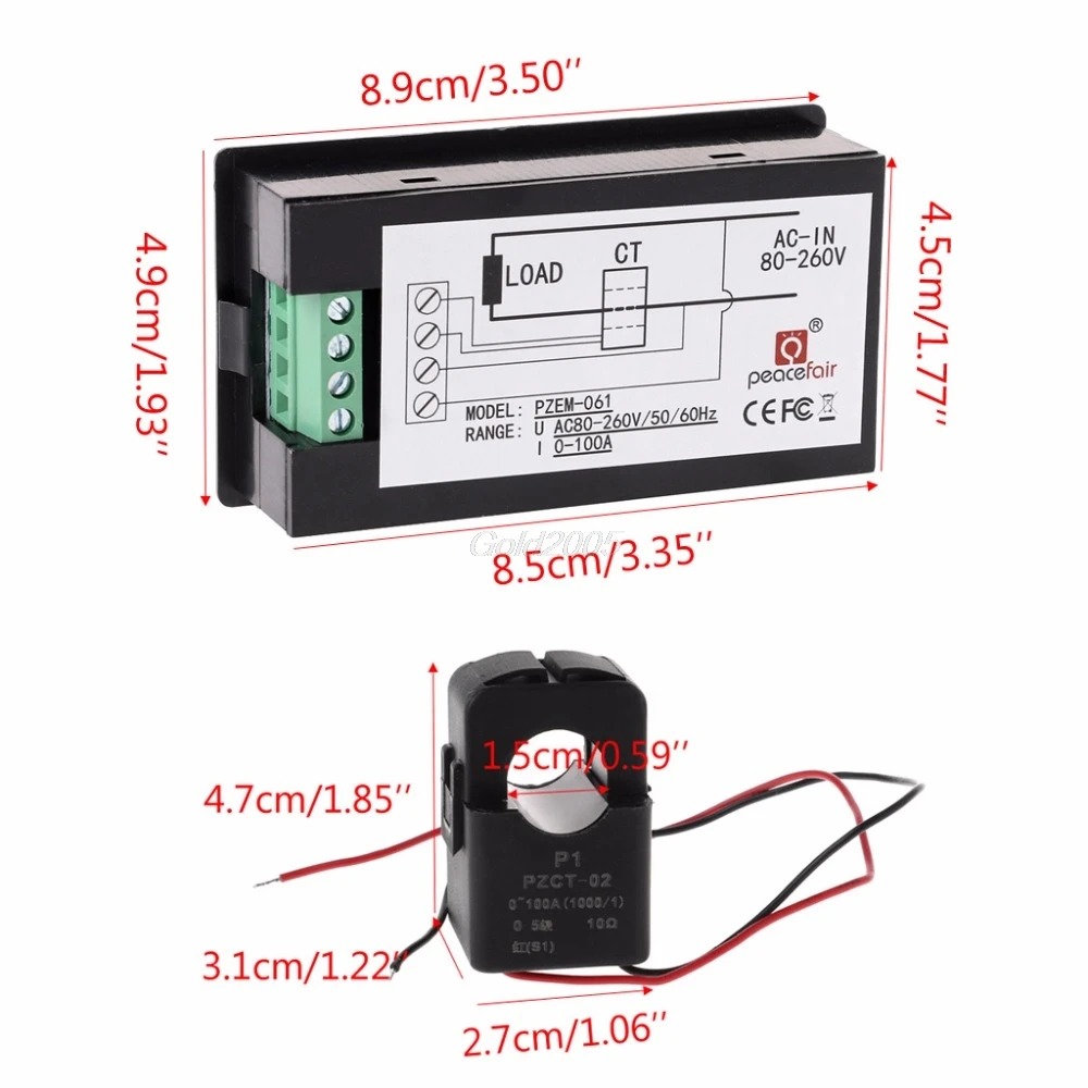 AC 80-260V 100A напряжение тока ватт Мощность счетчик энергии PZEM-061 с Сплит CT тестер инструменты июня и Прямая поставка