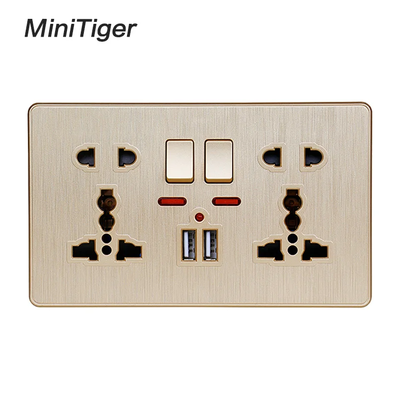 Настенная розетка Minitiger с двойным универсальным 5 отверстием переключаемая 2.1A