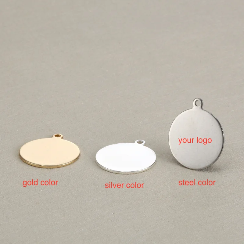 

50pcs/lot 10 15 18 20 25mm Blank Round Tag Stainless Steel Charms Custom Engrave your own logo at small quantity DIY Handmade