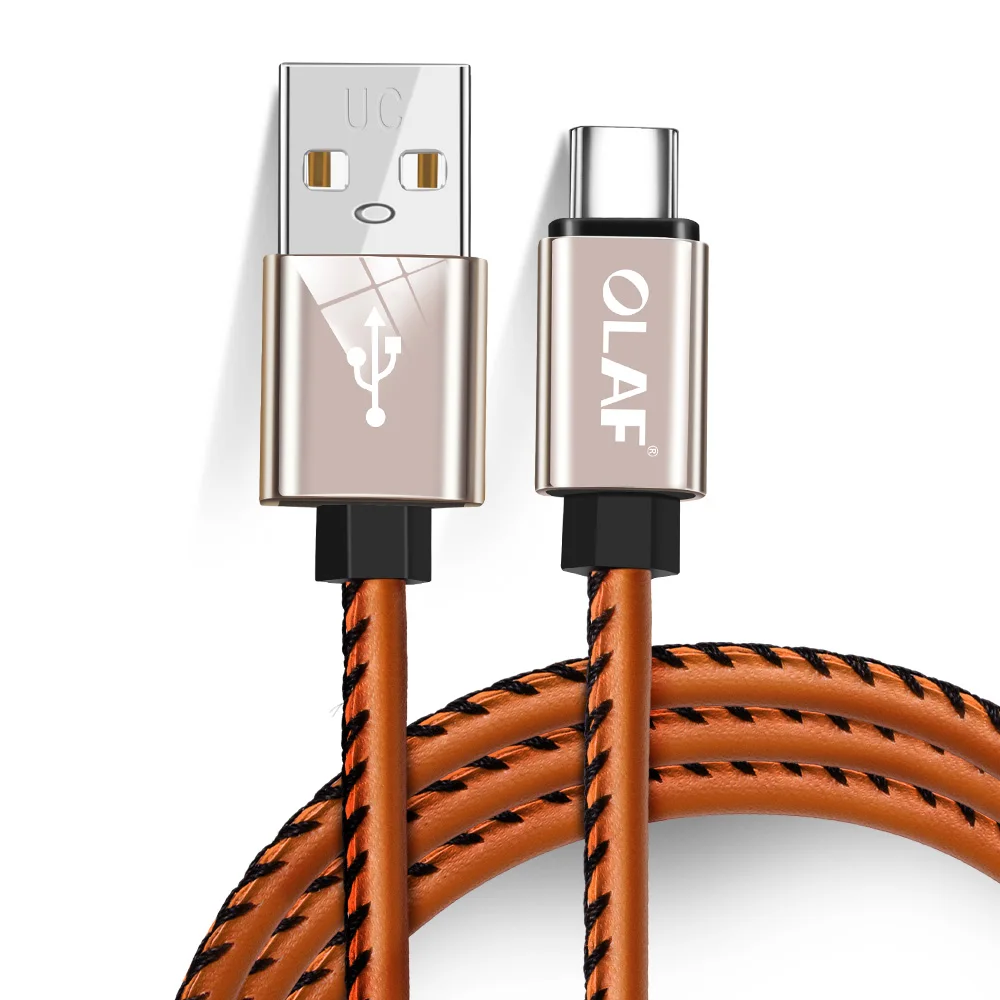 Brown Кабель usb type-C быстрое зарядное устройство Кожаный Плетеный кабель для samsung S9 S8 Note 9 8 Xiaomi Redmi Note 7 Mi9 быстрая USB-C шнур для зарядки - Цвет: Brown