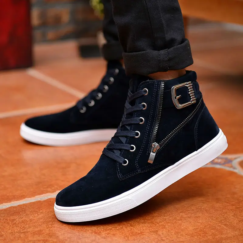 Мужская обувь из флока Сезон весна-осень Модные ботильоны на шнуровке в