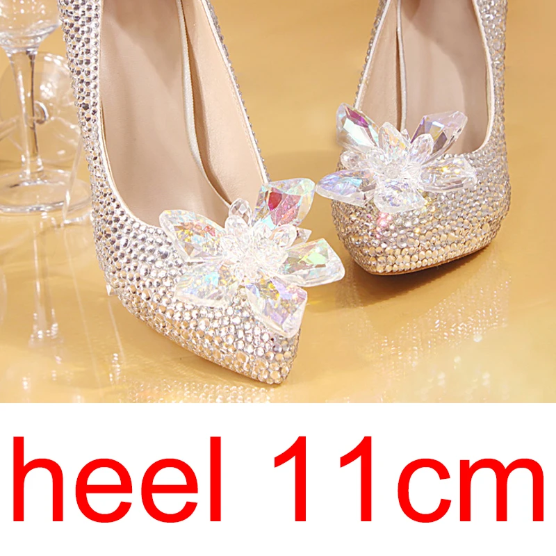 small heel 11cm Серебристые Свадебные туфли, украшенные кристаллами Стразы Украшенные жемчугом и Для женщин насосы острый носок туфли на высоком каблуке вечерние, банкетов, под вечернее платье, платье подружки невесты - Цвет: small heel 11cm