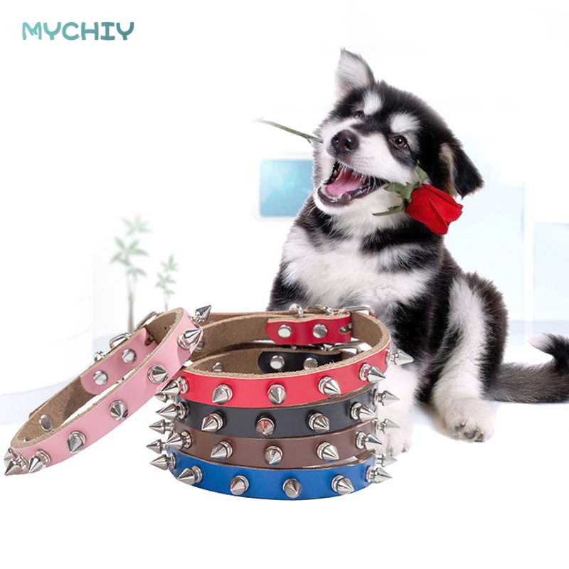 1 pc Pet заклепки Воротник из натуральной кожи пуля кожаный анти-укус аксессуары