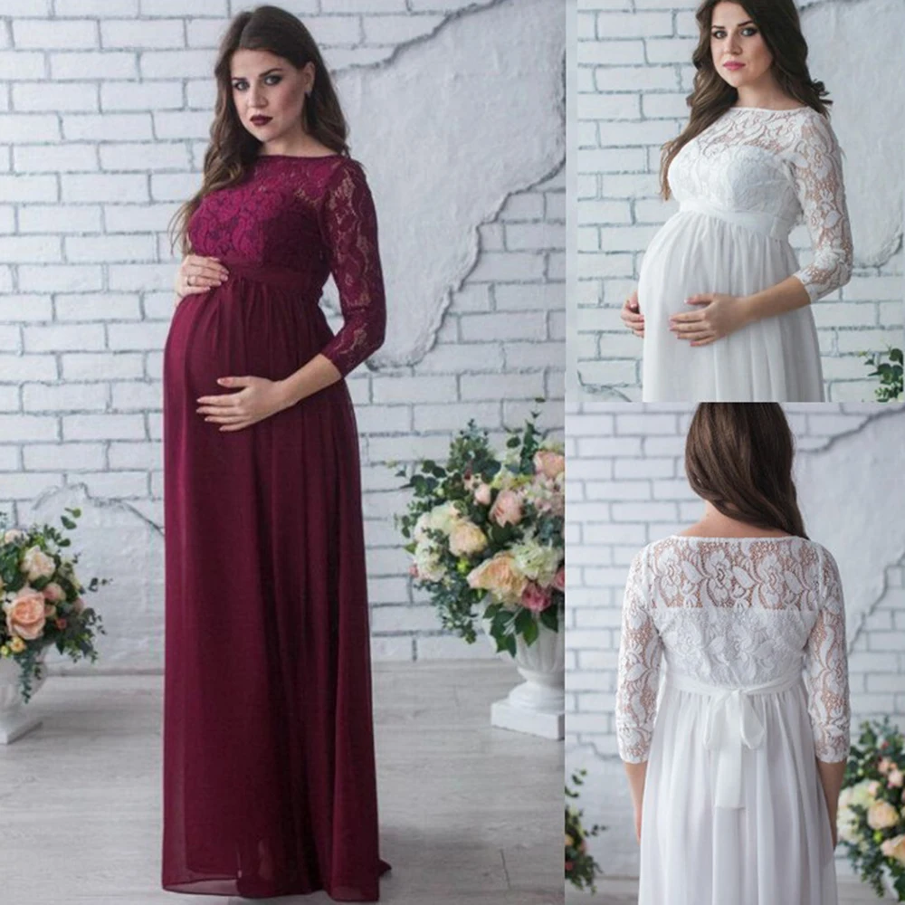 S XXL женские платья для беременных с длинными рукавами кружевное платье