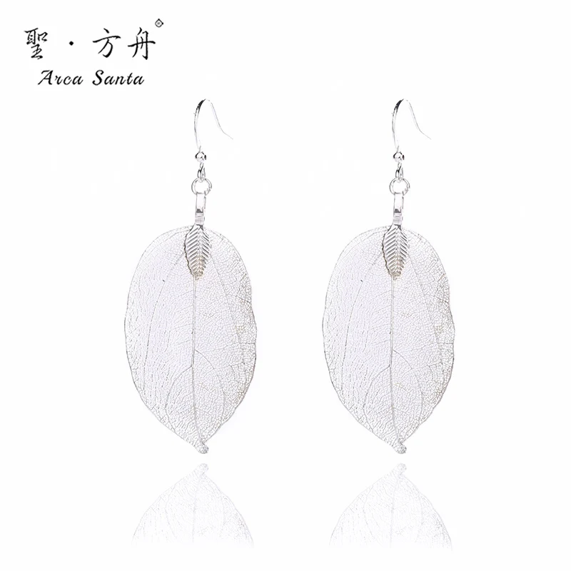 arca santa leaf earrings for women natural leaves Trendy Classic Vintage black Rose Gold Silver Plated Plant jewelry Accessories | Украшения