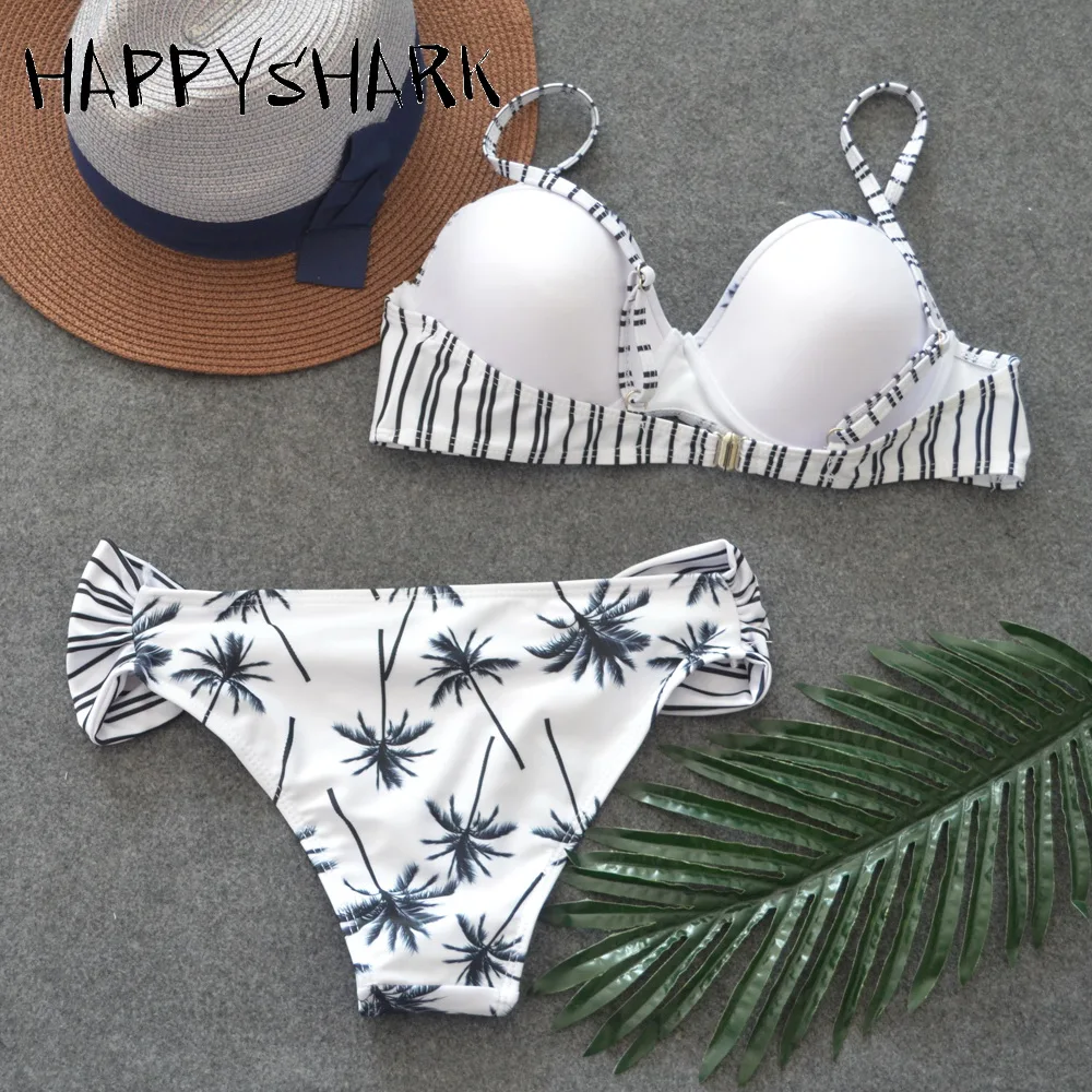 Женское бикини с низкой талией HAPPY SHARK купальный костюм пуш апом и принтом пальм