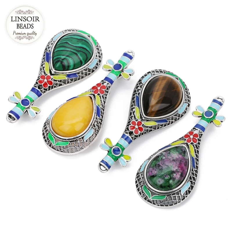 Милая музыкальная брошь-Пипа linplier 2018 66x28 мм натуральный тигровый глаз розовый