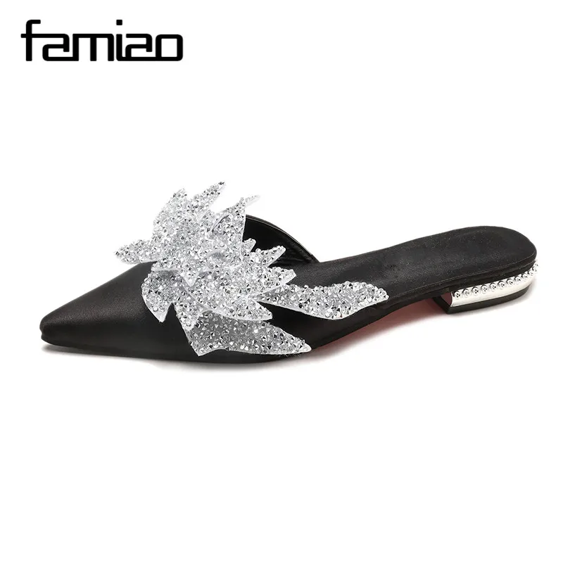 FAMIAO 2018 горный хрусталь Тапочки Мода blingbling кристалл женские мюли шелковые с