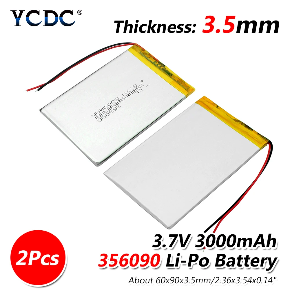 2 pieces 1/2/4x356090 литий-ионный аккумулятор Батарея 3,7 v 3000 мА/ч, Перезаряжаемые Li-Po литий-полимерные батареи MP5 gps электронная книга планшетный Батарея заменить - Цвет: 2 pieces