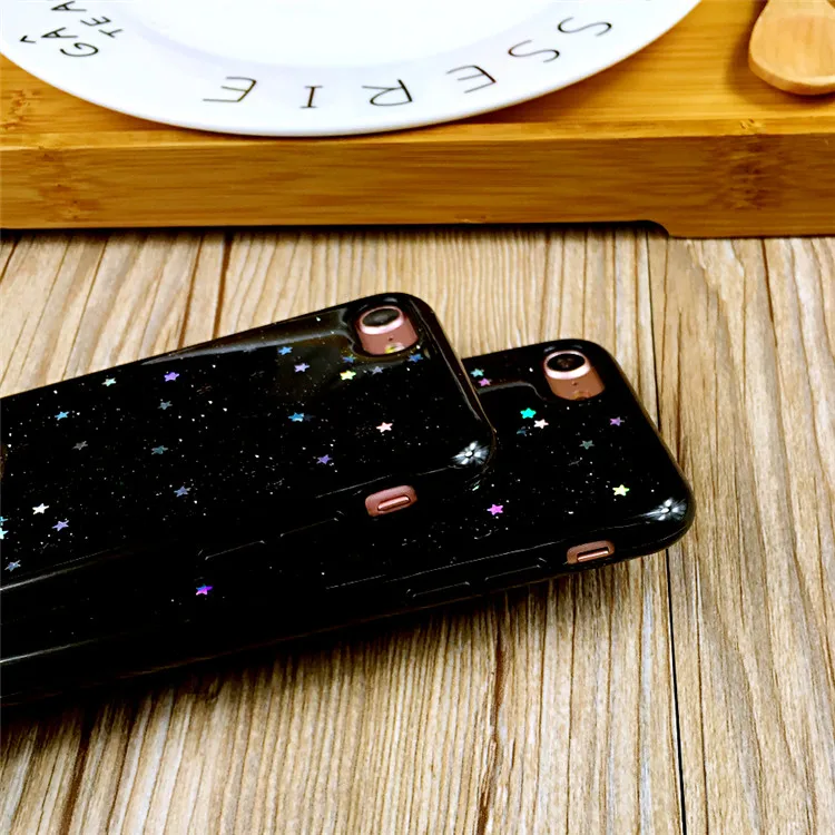 New Shinny Glitter Stars Black White Soft TPU Phone Cover for iPhone 6 6s Skin X 8 7 Plus plus Case Capa Coque |