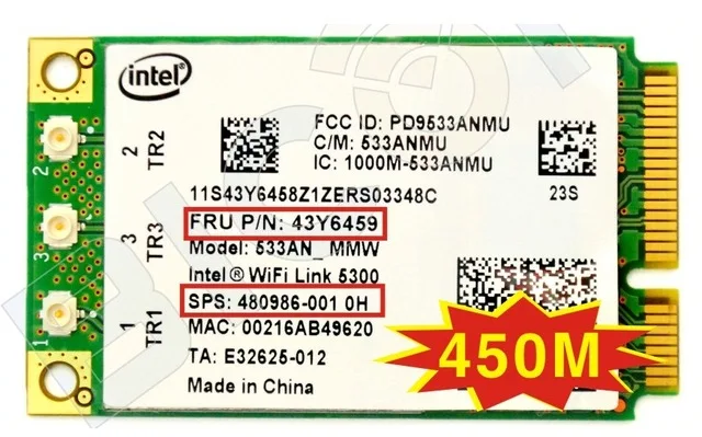

SSEA For Intel WiFi Link 5300 AGN 533AN_MMW Wireless Card 2.4/5.0GHz For IBM X200 X300 X301 T400 R500 FRU 43Y6495 SPS:480986-001