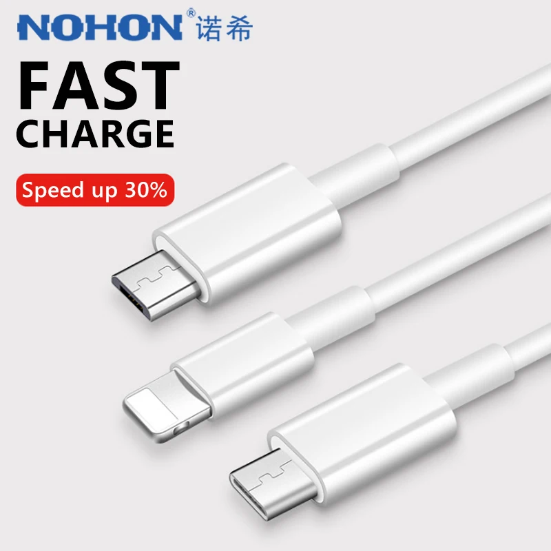 Кабель для зарядки NOHON 3 в 1 USB iphone 6s 7 8 X XS Type C Micro Android Samsung S8 S9 Huawei зарядный