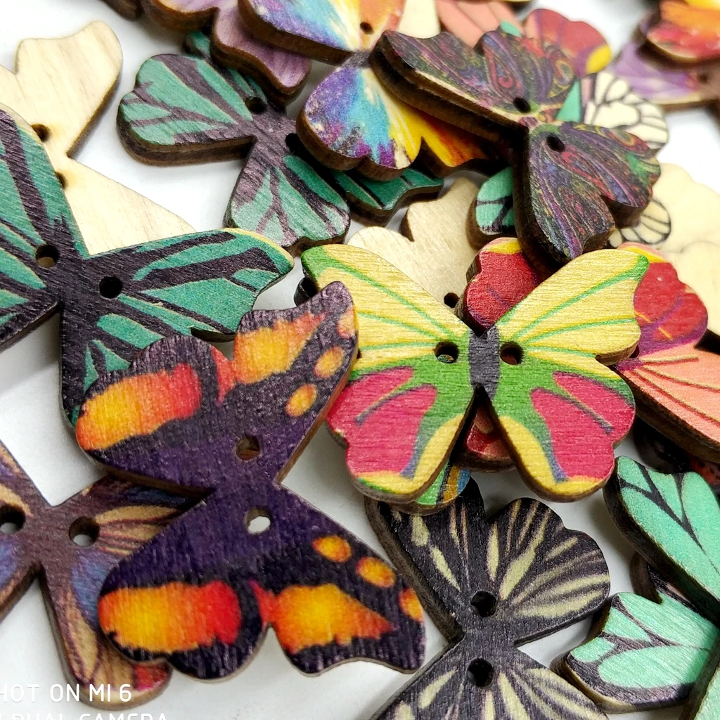 50 шт. Винтаж деревянными пуговицами 2 отверстия бабочка пуговицы для пришивания