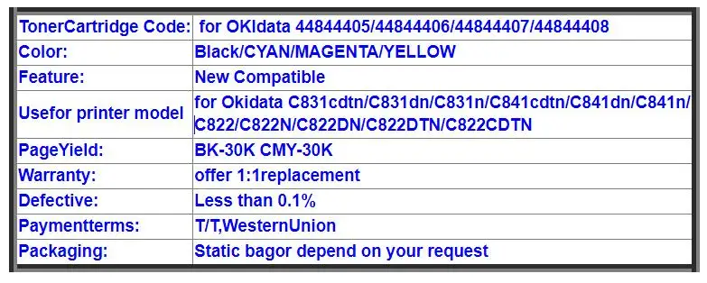 Opc барабан для OKI DATA C831cdtn/C831dn/C831n/C841cdtn/C841dn/C841n/C822/C822N/C822DN/C822DTN/44844405/44844406/44844407/
