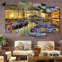 canvas painting 4 piece canvas art naples italy wharf boats hd printed home decor wall art poster picture for living room xa026c