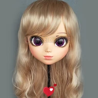 p 02female sweet girl resin half head kigurumi bjd eyes crossdress cosplay japanese anime role lolita mask with eyes and wig