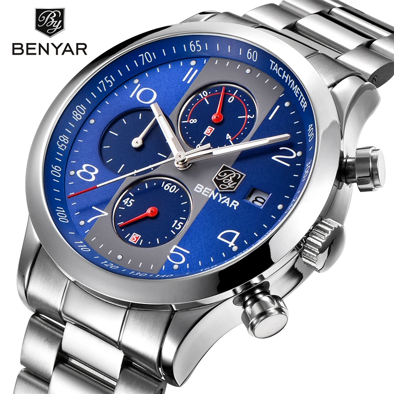 Мужские часы Benyar новинка 2019 брендовые Роскошные спортивные синие мужские