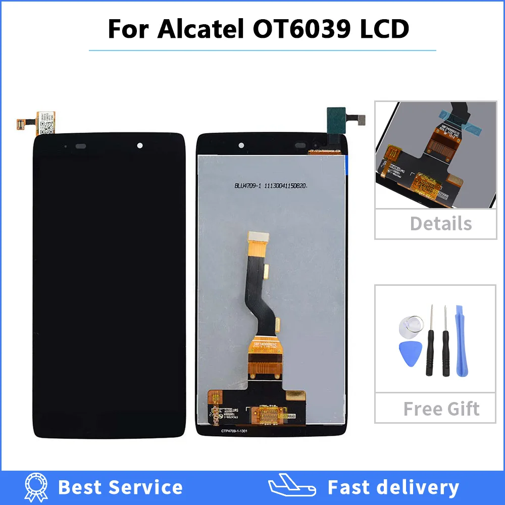 Полный Новый lcd for Alcatel One Touch Idol3 3 OT6039 OT-6039 ЖК-дисплей Дисплей дигитайзер в сборе