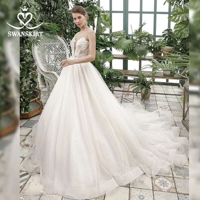 Романтичное свадебное платье из тюля Vestido de novia 2020 бальное с аппликацией бисера