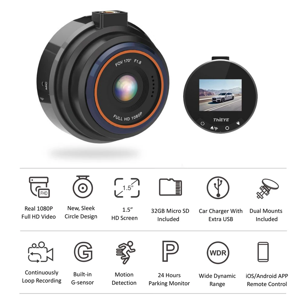 Видеорегистратор ThiEYE Safeel FHD 1080P Автомобильный видеорегистратор с экраном 1 5 дюйма