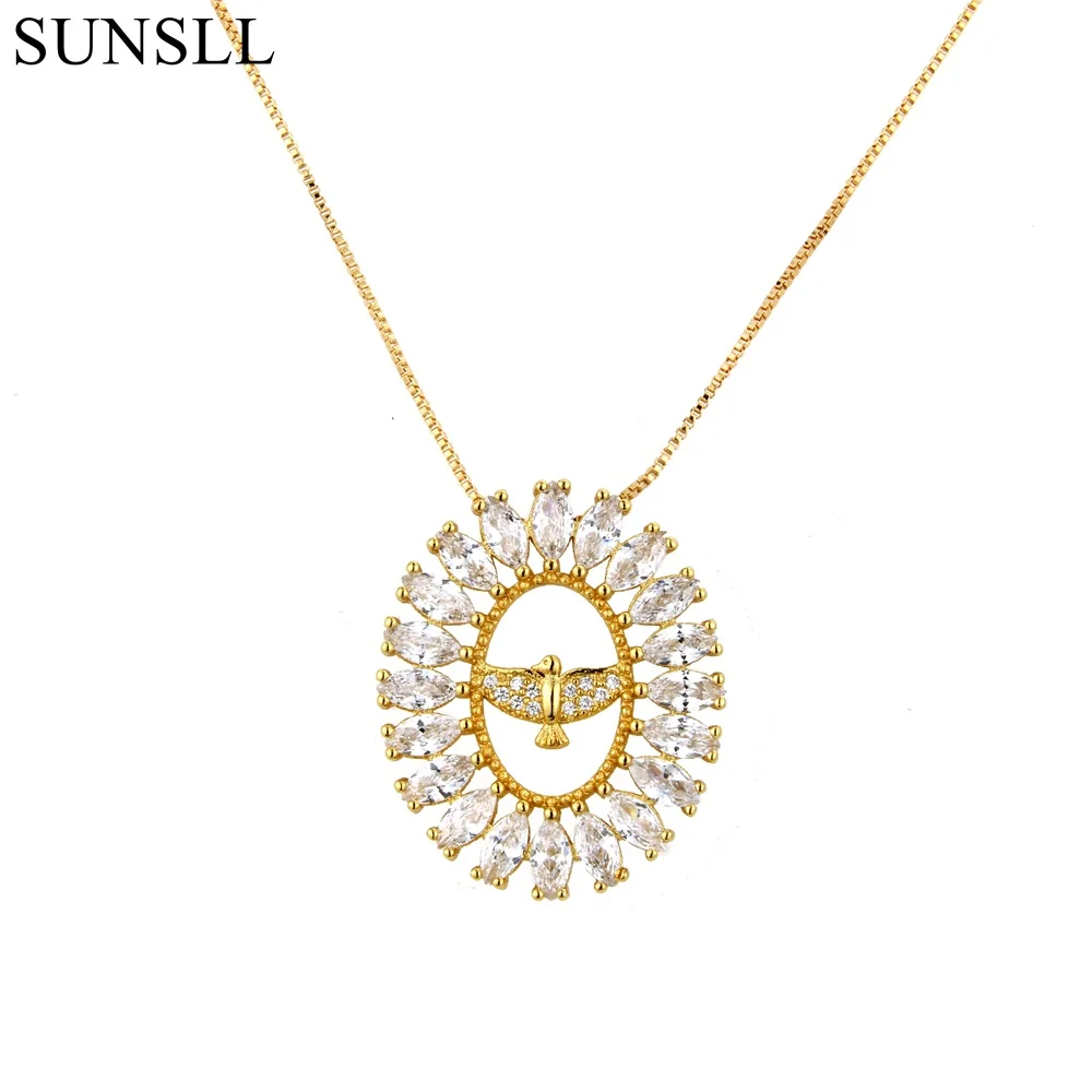 SUNSLL Золото/Черный Цвет Медь белый/розовый фианит Орел кулон ожерелья женские